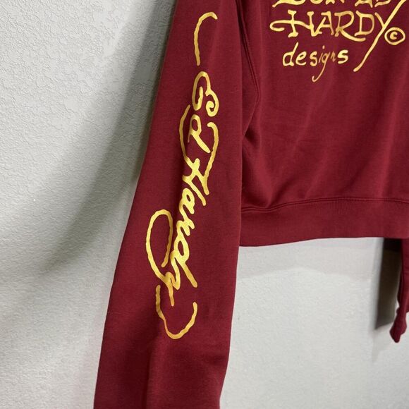 Ed Hardy Sweatshirt Womens Small Red True To My Love Cropped Graphic Pullover - Picture 6 of 8